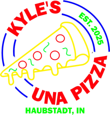 Kyle 's una pizza logo with a slice of pizza