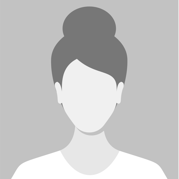 Woman with hair in a bun, faceless silhouette against a gray background.