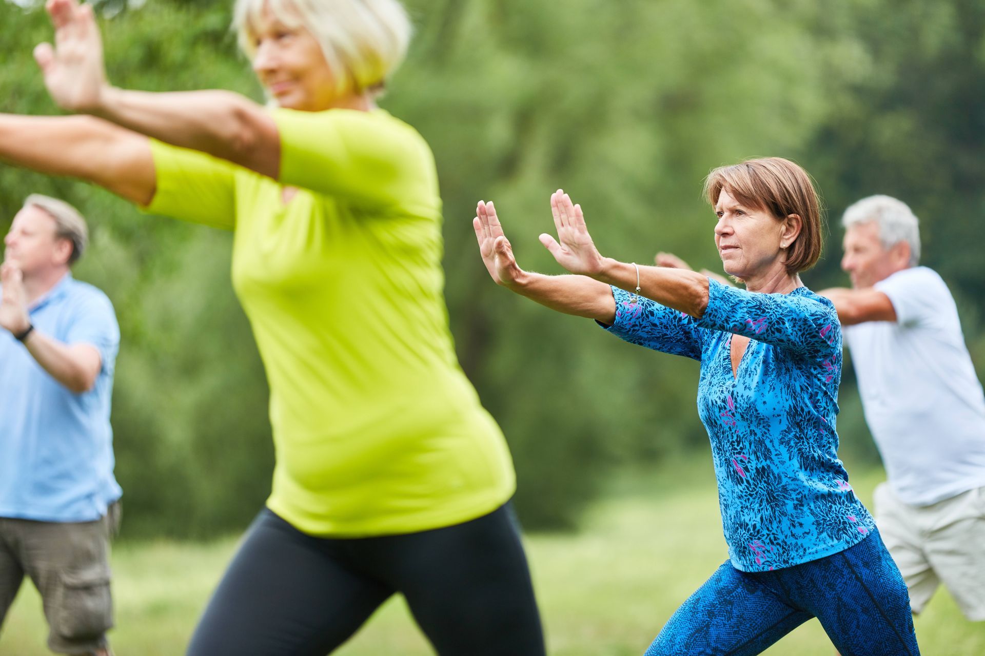 Several independent seniors do Tai Chi to stay healthy at Silverfern Senior Living near Cincinnati,