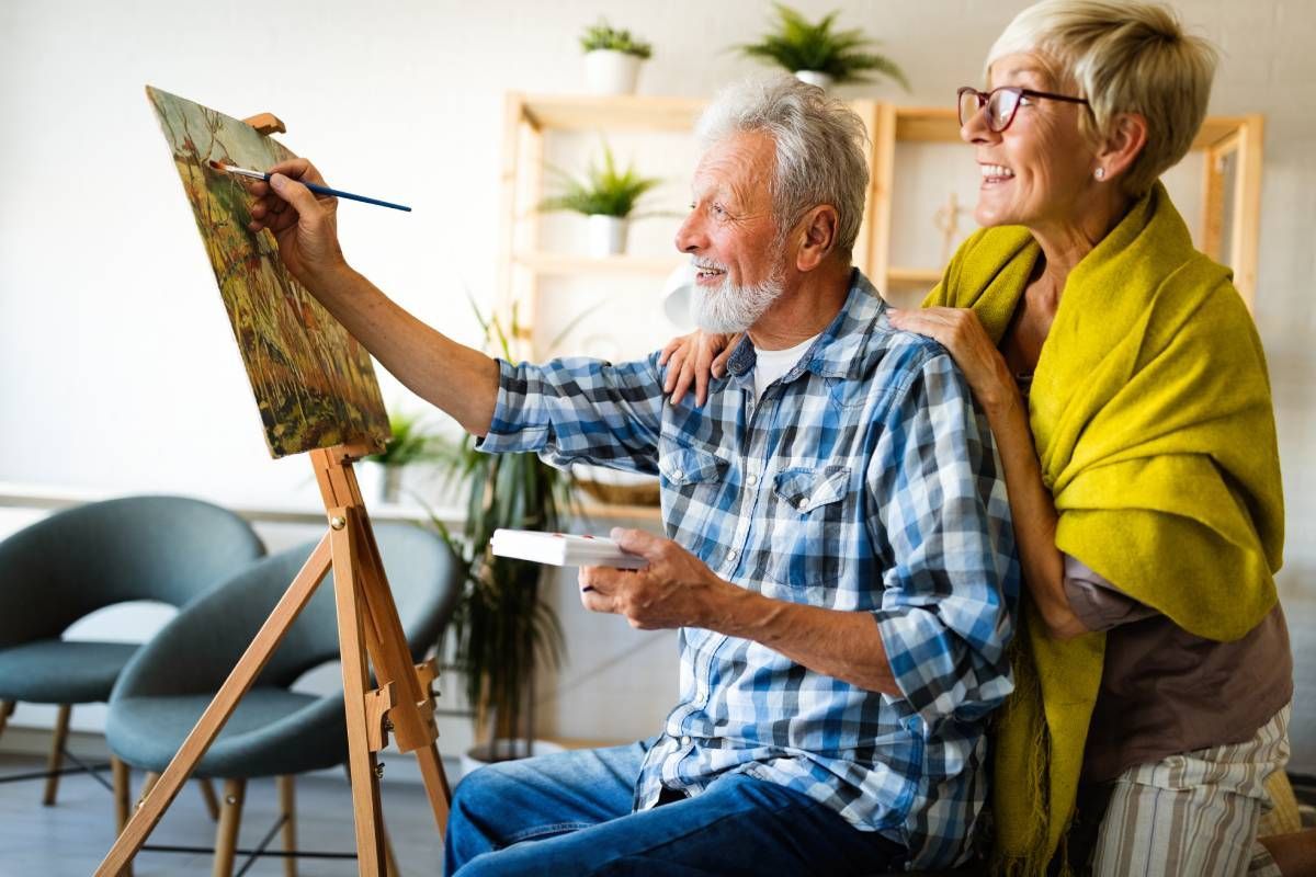 Two 55+ community members enjoying their hobbies together near Cincinnati, Ohio (OH)