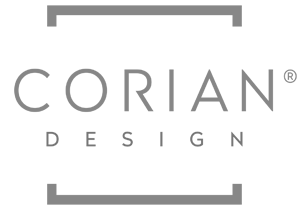 Logo for Corian Design, with the brand name in a sans-serif font inside a square frame.