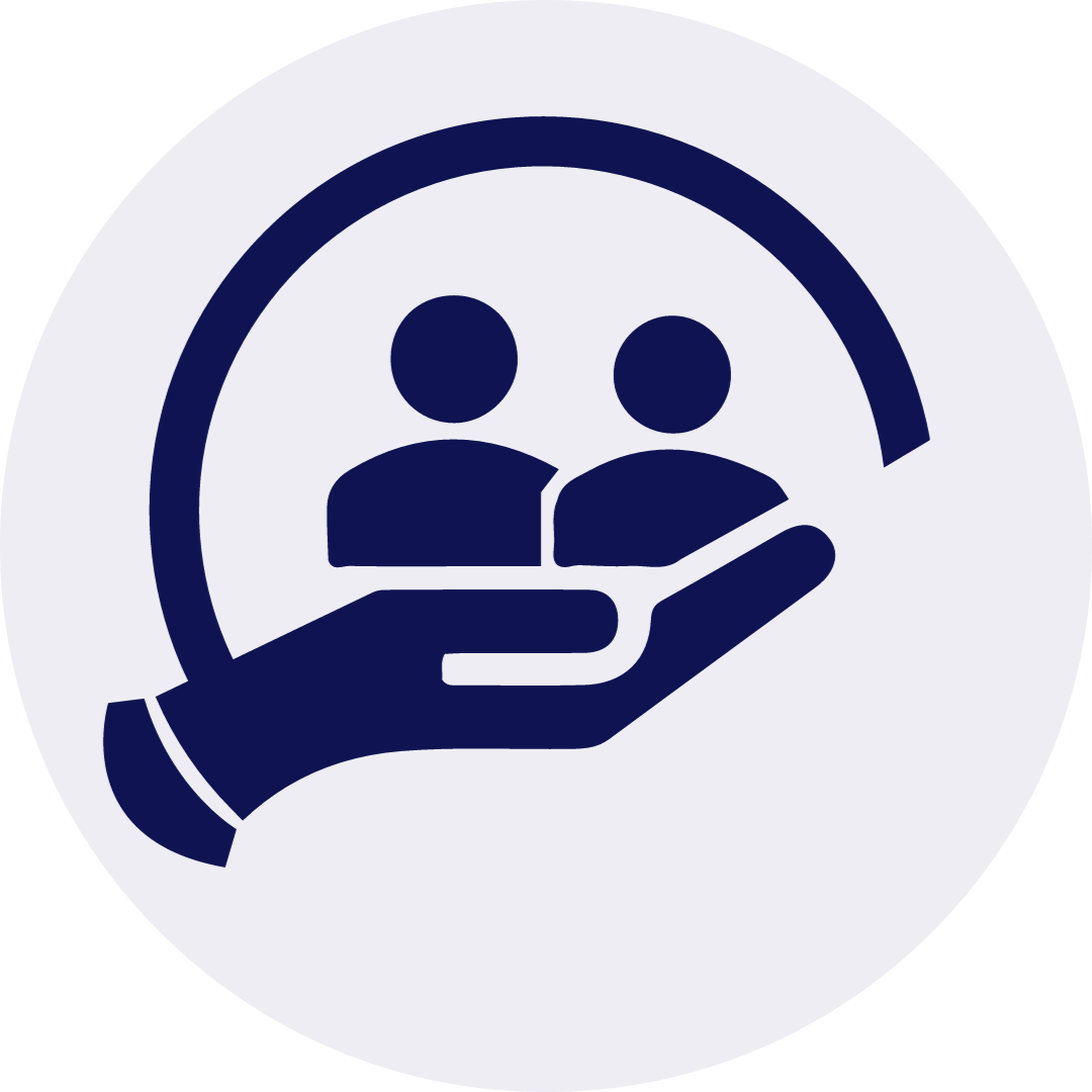 A hand is holding two people in a circle.