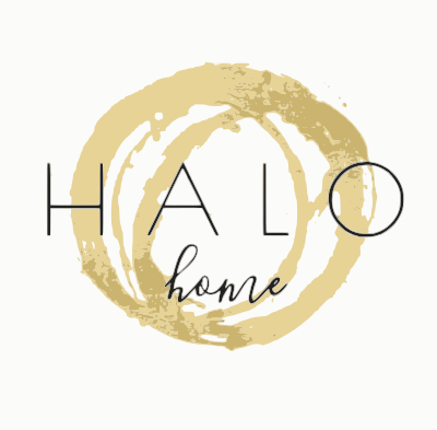 A logo for halo home with a circle in the middle