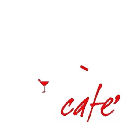 Un'icona a forma di bicchiere da cocktail rosso accanto alla scritta rossa 