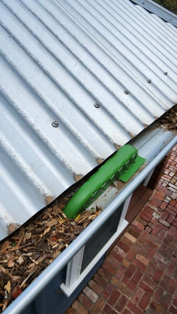 Green Metal Roof and Gutter, Visible Hole in the Edge — Rapid Rinse Solutions in Shepparton, VIC