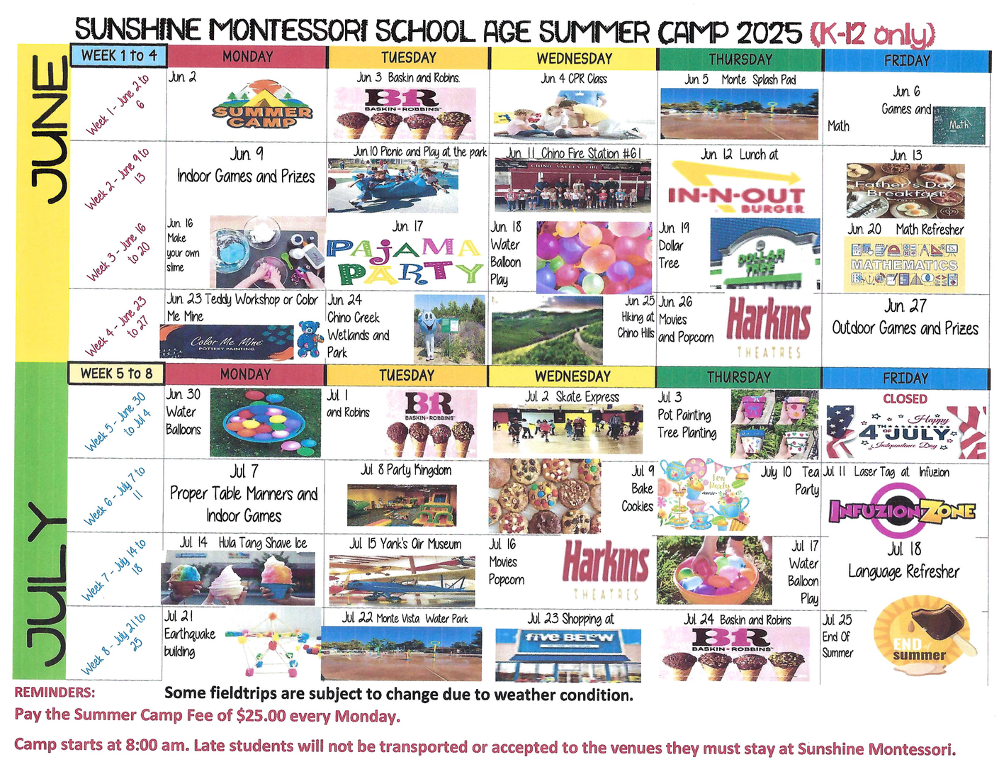 Summer Camp Calendar
