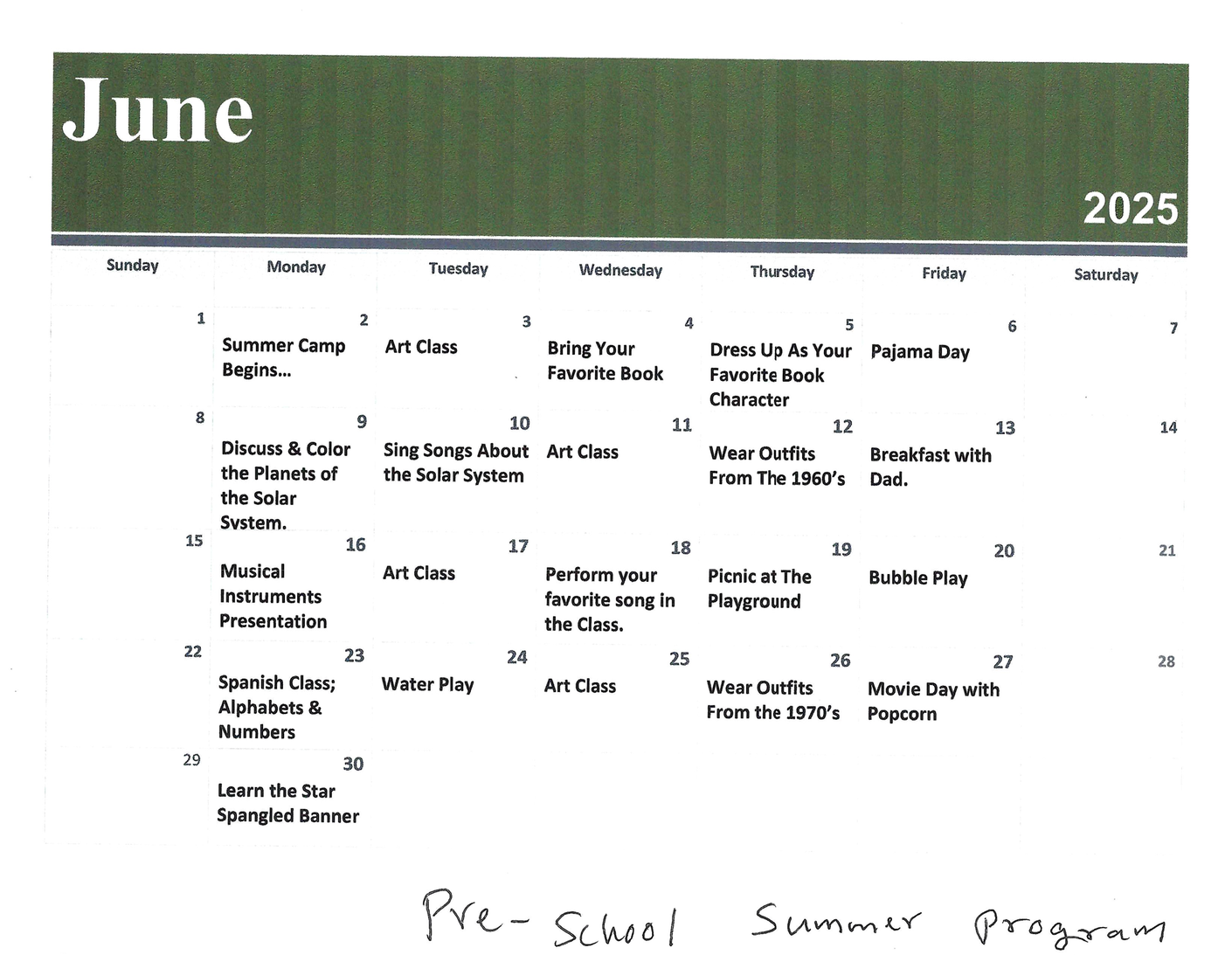June Calendar