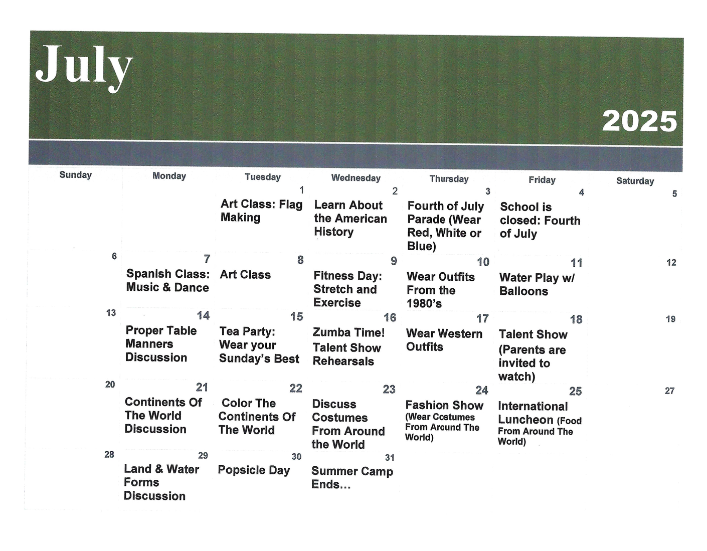 July Calendar