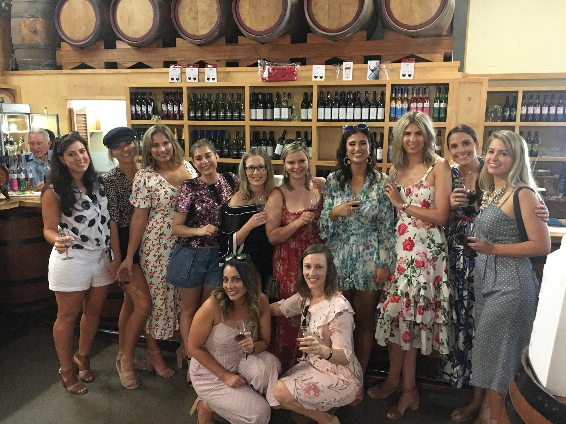 group of young woman at a wine bar