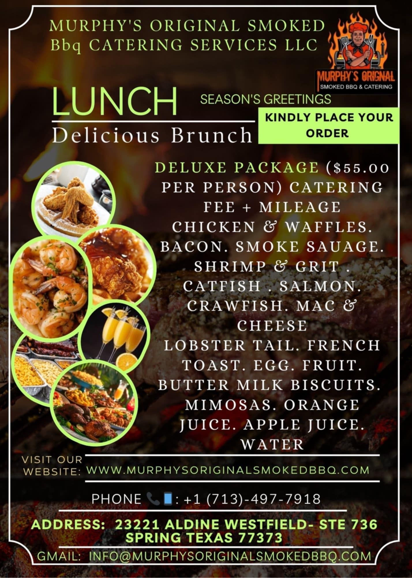 A flyer for murphy 's original smoked bbq catering services llc.