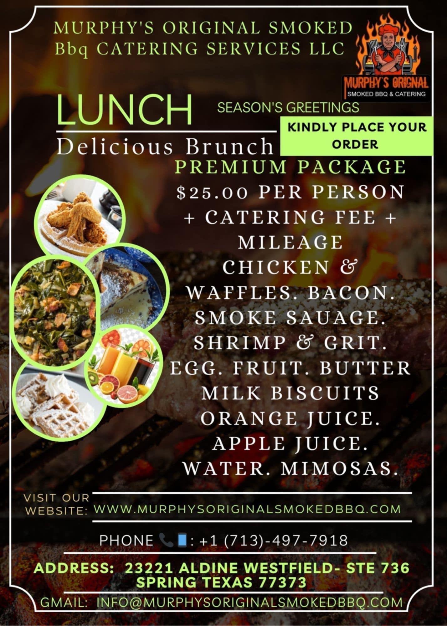 A flyer for murphy 's original smoked bbq catering services llc.