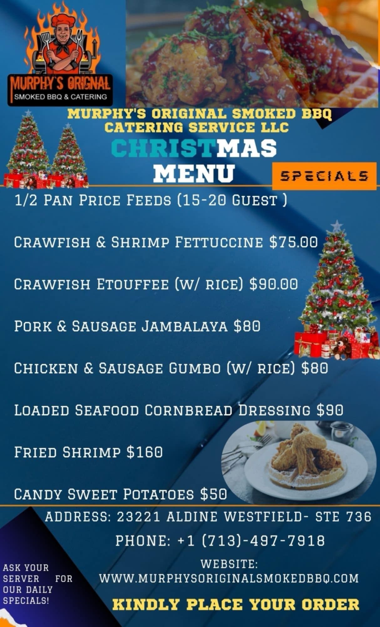 A menu for murphy 's original smoked bbq catering service llc