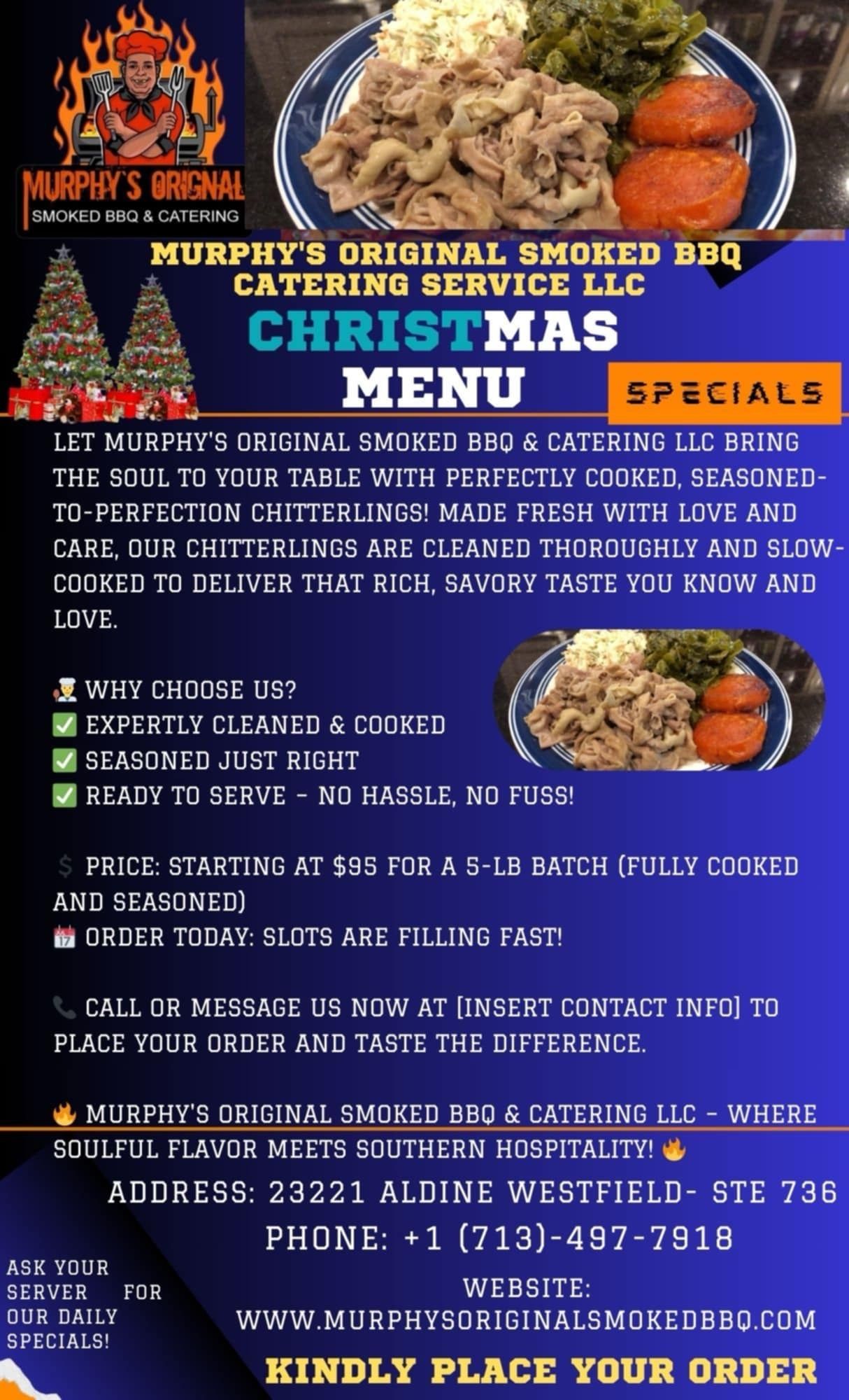 A menu for murphy 's original smoked bbq catering service llc