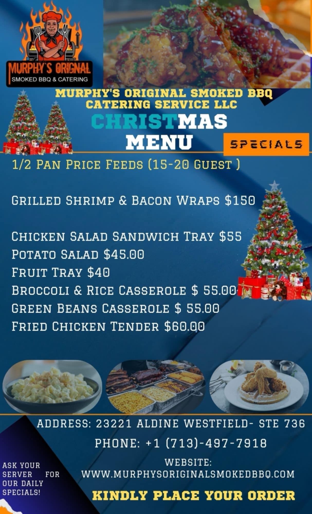 A menu for murphy 's original smoked bbq catering service llc