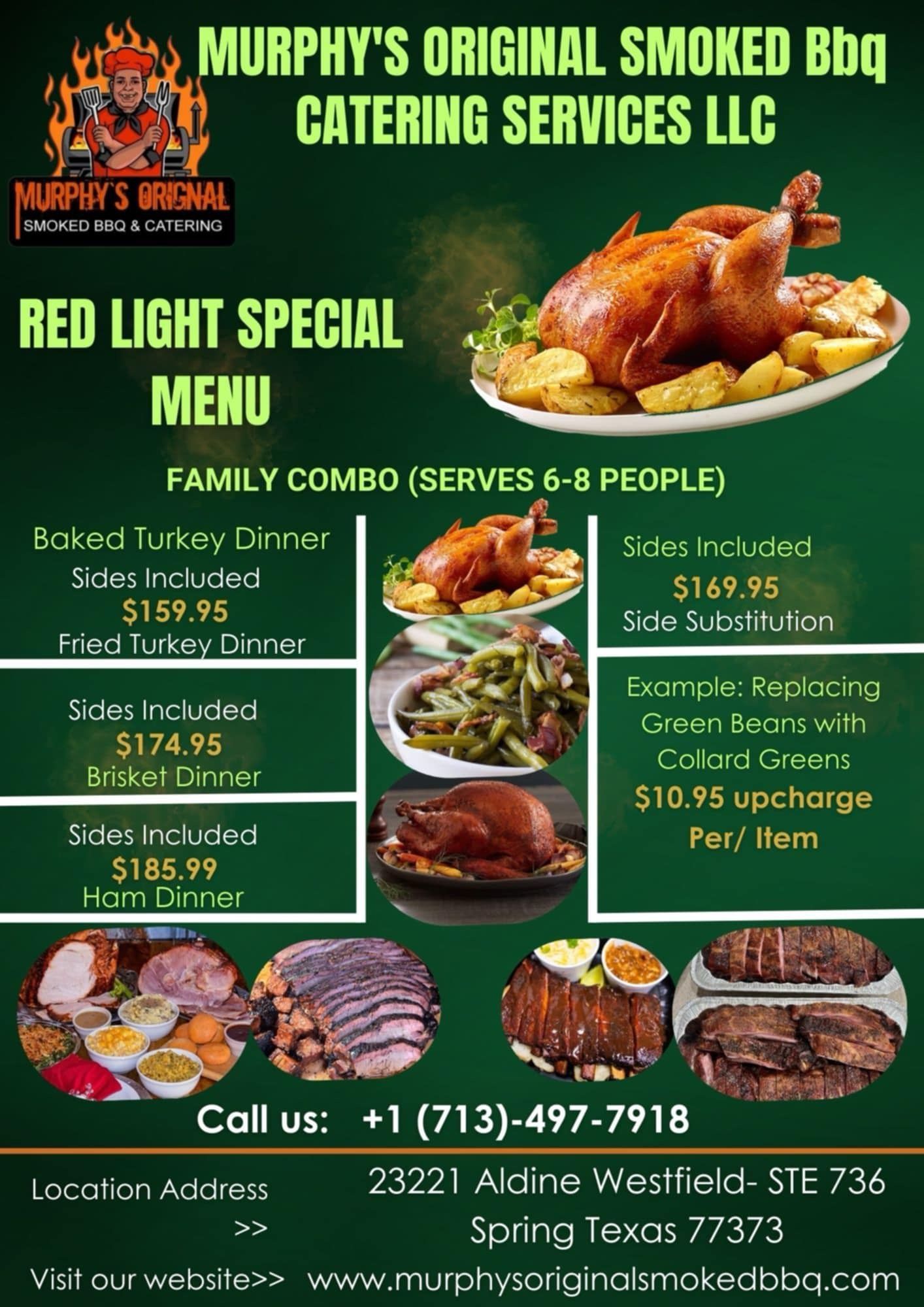 A menu for murphy 's original smoked bbq catering services llc