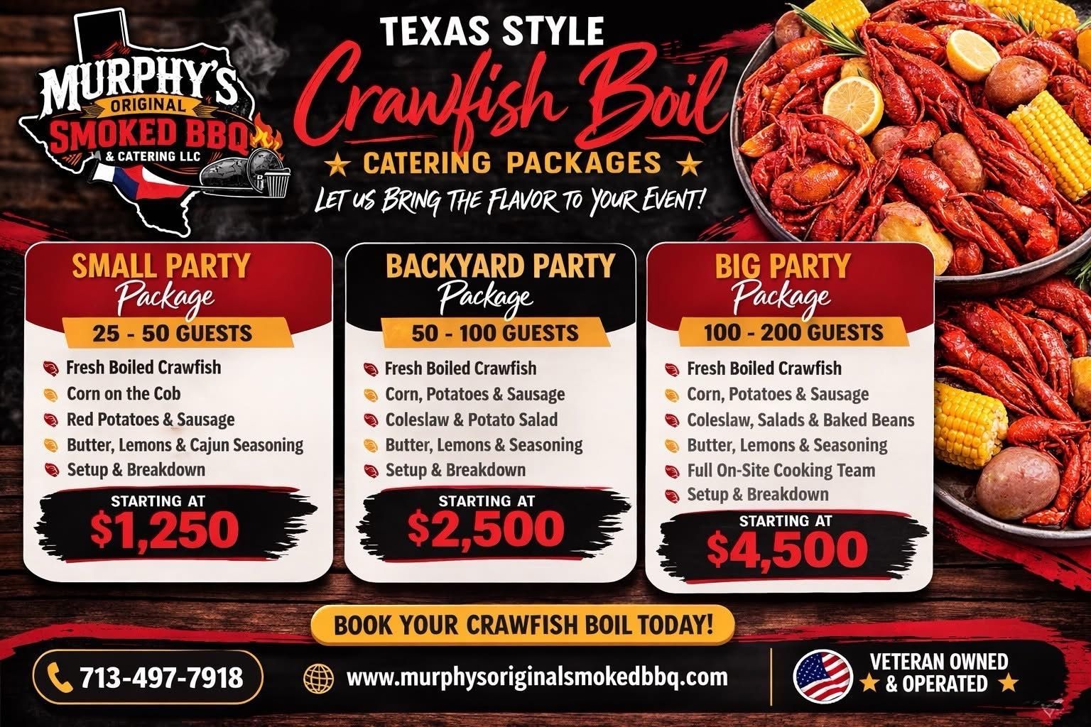 Corporate catering ad: hands serving food from buffet; orange background.