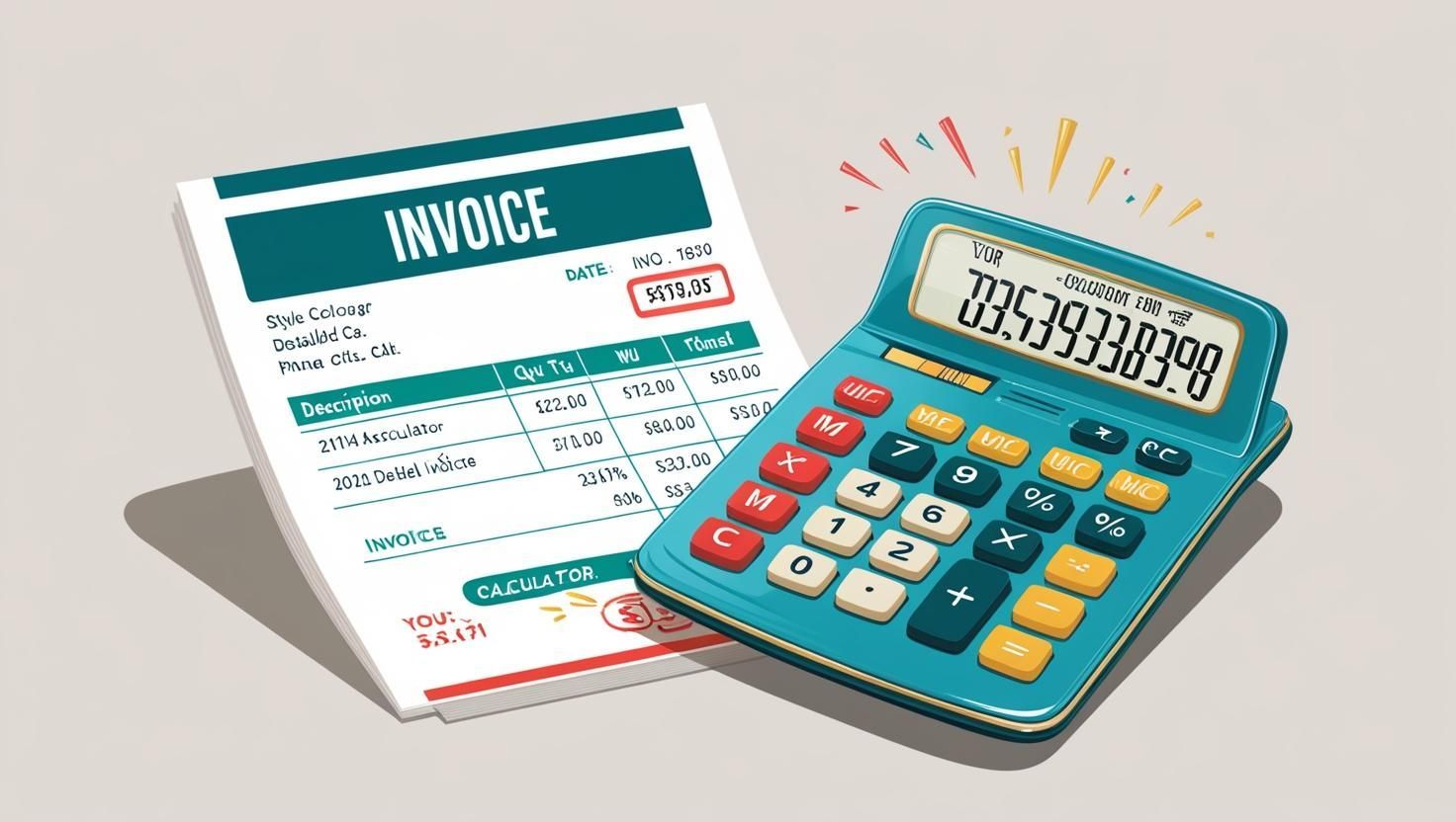 An invoice and a calculator are sitting next to each other on a table.