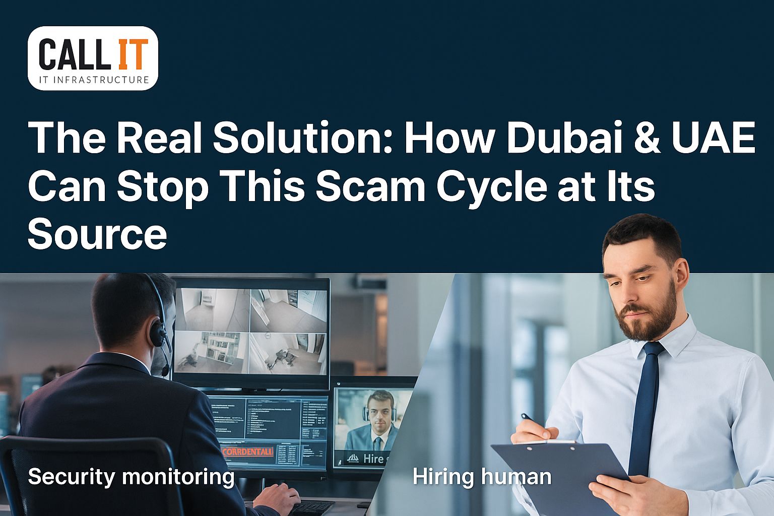 Real solution to stop scam cycle in Dubai and UAE — CALLIT IT INFRASTRUCTURE highlights hiring qualified staff and enforcing security monitoring to prevent data leaks and OTP fraud.