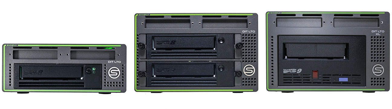 SymplyDIT LTO desktop drive lineup with various configurations
