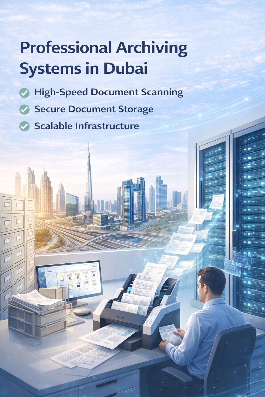 archiving system in Dubai professional document scanning office secure document storage records management Dubai UAE high speed scanner IT infrastructure CALLIT IT INFRASTRUCTURE