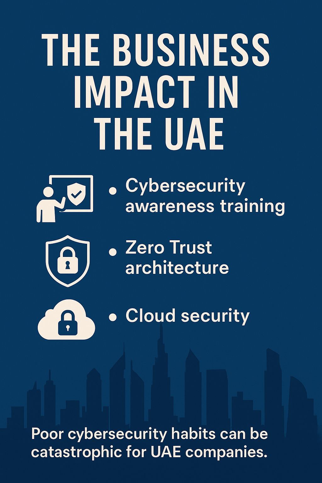 Business cybersecurity impact in Dubai – employee mistakes, financial losses, and the need for awareness training, Zero Trust, and cloud security.