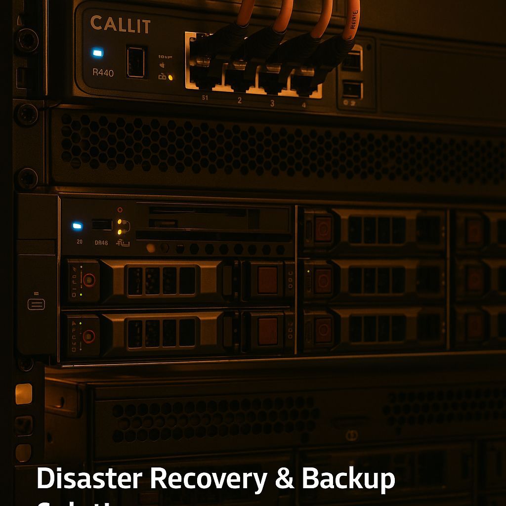 Server rack with backup drives and Dell PowerEdge R440 server, representing disaster recovery and data protection systems by CALLIT IT INFRASTRUCTURE in Dubai.