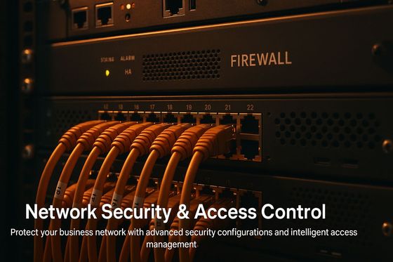 Managed switches and firewall setup in a secure network rack within a Dubai office — CALLIT IT INFRASTRUCTURE network security and access control.