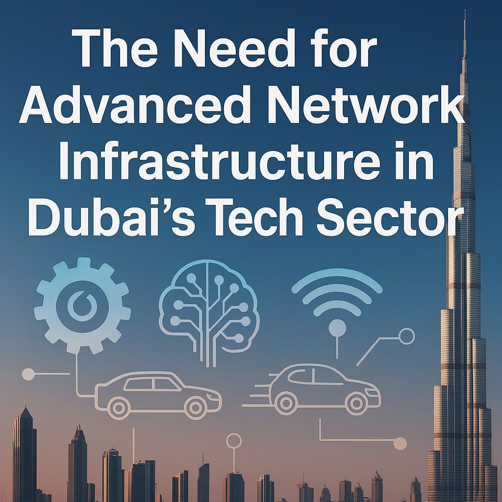 Dubai skyline with 5G-Advanced and network slicing technology overlay