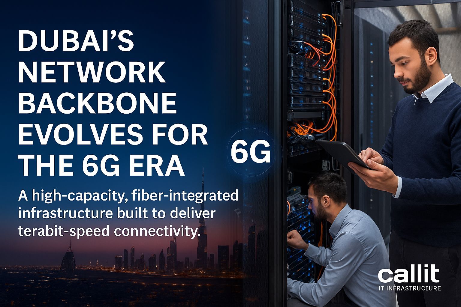 Engineers in Dubai upgrading the city’s 6G-ready fiber network and server backbone with high-capacity infrastructure delivering 145 Gbps Terahertz connectivity.