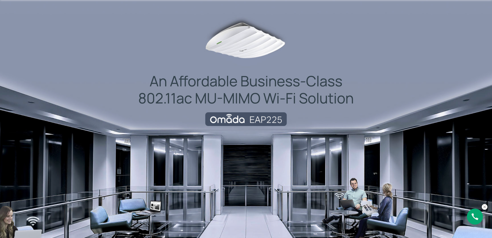 Enterprise office with ceiling-mounted Wi-Fi access points ensuring seamless connectivity
