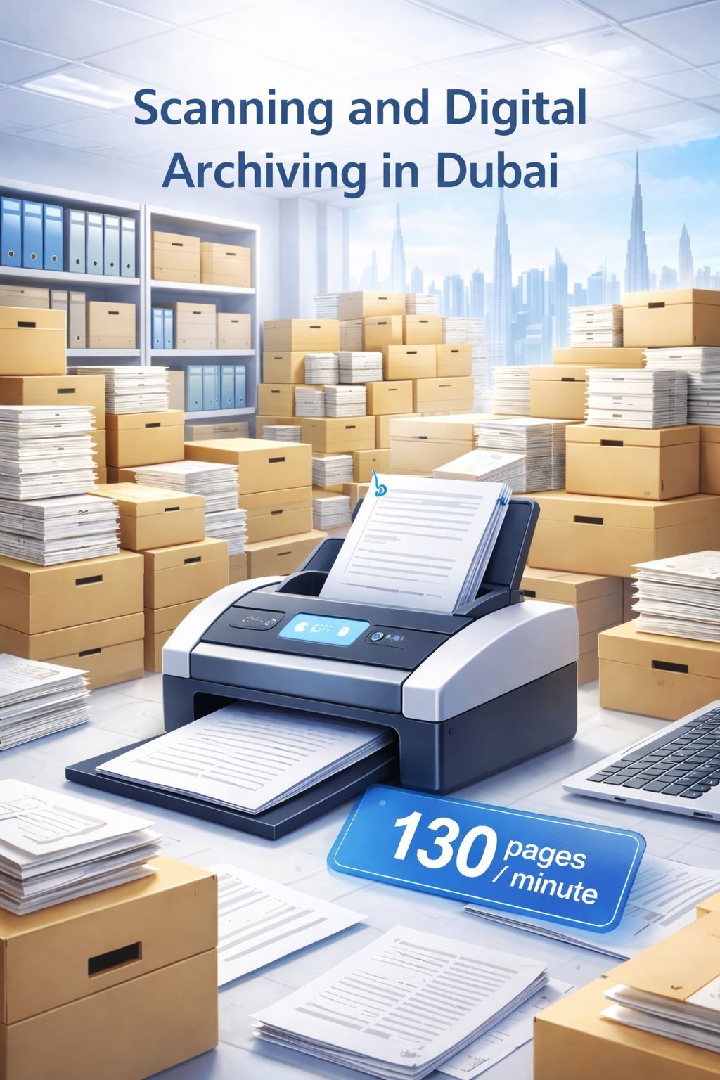scanning and digital archiving in Dubai high volume document scanning 130 pages per minute bulk document processing secure storage records management system CALLIT IT INFRASTRUCTURE UAE