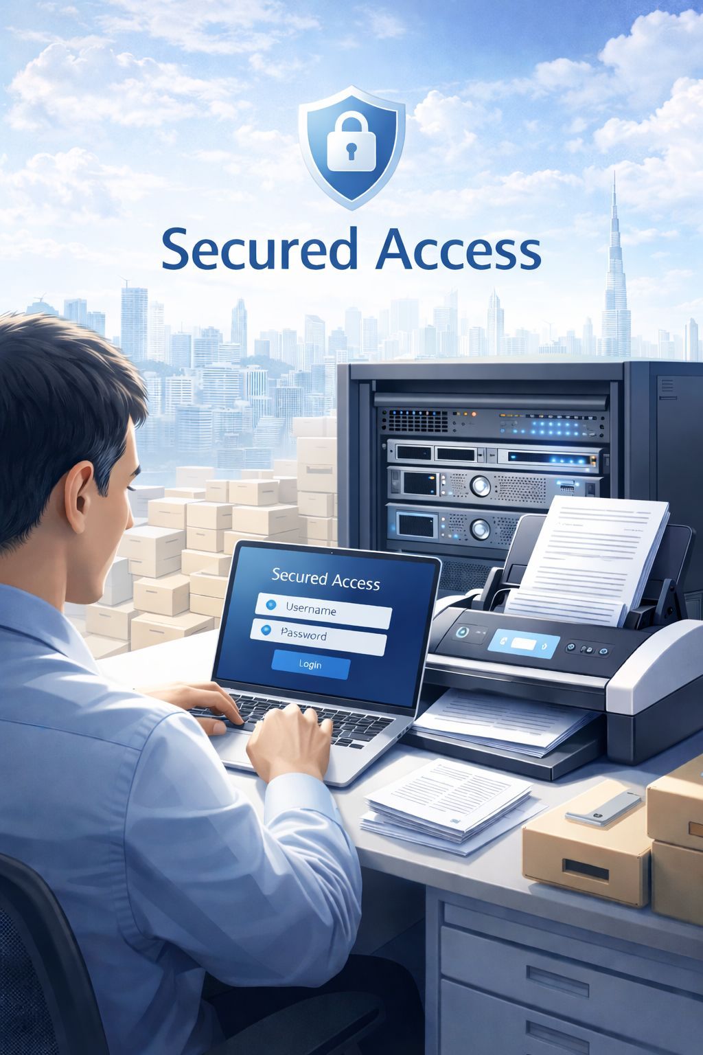 secure document storage in Dubai secured access login system server infrastructure Dell rack Fortinet firewall document scanning records management high security archiving system CALLIT IT INFRASTRUCTURE UAE