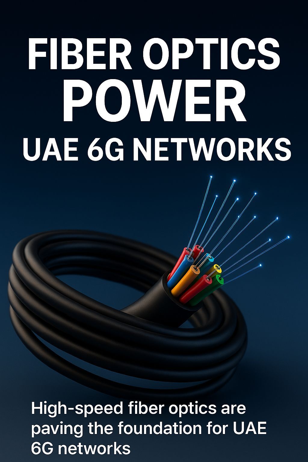 Futuristic 6G network infrastructure in Dubai with Burj Khalifa skyline, fiber optic cables replacing copper wiring, and engineers upgrading systems under CALLIT IT INFRASTRUCTURE branding.