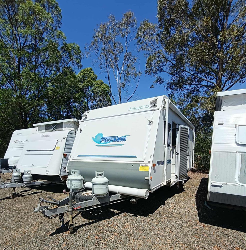 Several White and Gray Caravans Parked — Great Lakes Caravans & RV P/L In Nabiac, NSW