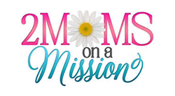 a logo for 2 moms on a mission with a daisy