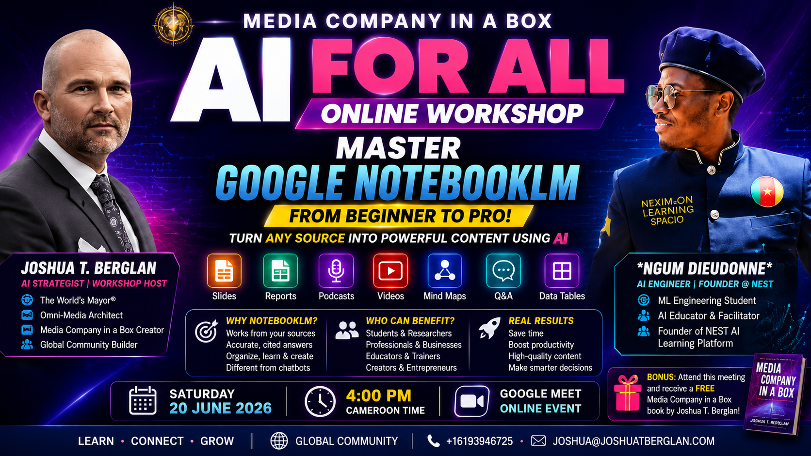 Watch Joshua T. Berglan and Ngum Dieudonne teach Google NotebookLM 