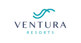 Um logotipo para ventura resorts com uma onda azul