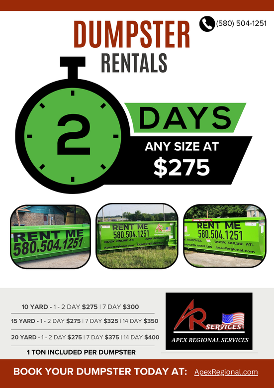 Advertisement for dumpster rentals: