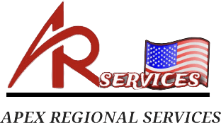 A logo for apex regional services with an american flag