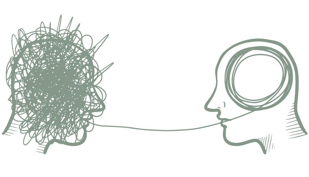 Eine Zeichnung einer Person, die mit einer anderen Person spricht.