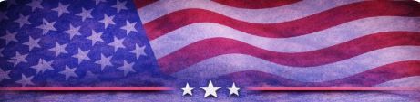 Narrow rectangular patriotic banner featuring a cropped American flag at the top