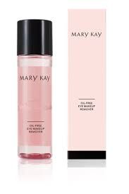 Botella del desmaquillante de ojos sin aceite Mary Kay y su caja rosa, ambos con texto y detalles en negro.