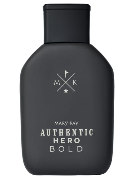 Botella negra de colonia Mary Kay Authentic Hero Bold.