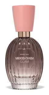 Frasco de perfume Mary Kay Modern Charm Glam, cristal marrón, tapón rosa.