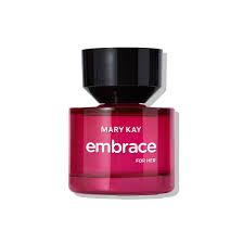 Frasco de perfume Mary Kay Embrace en color rojo con tapón negro.