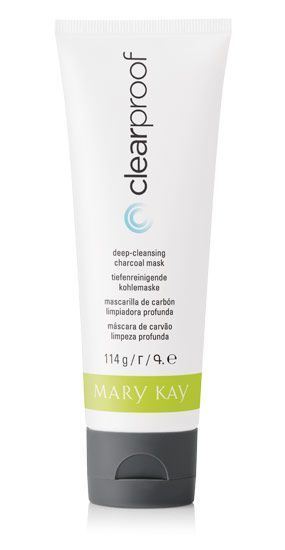 Tubo blanco de limpiador facial Mary Kay Clearproof con tapa gris y etiqueta verde.