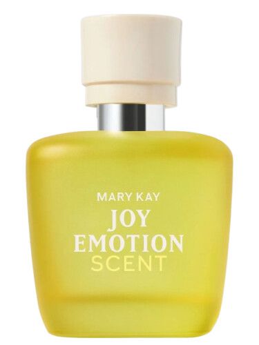 Frasco de perfume Mary Kay Joy Emotion Scent, de color amarillo con tapón de color claro.