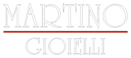 Logo per Martino Gioielli con il nome del marchio in caratteri bianchi con grazie, separati da una sottile linea orizzontale marrone.