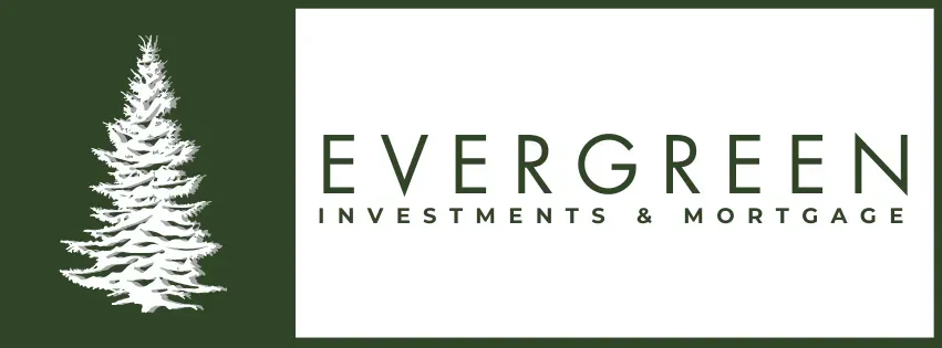 Logo of Evergreen Investments & Mortgage, featuring a white fir tree and text in a green and white rectangle.