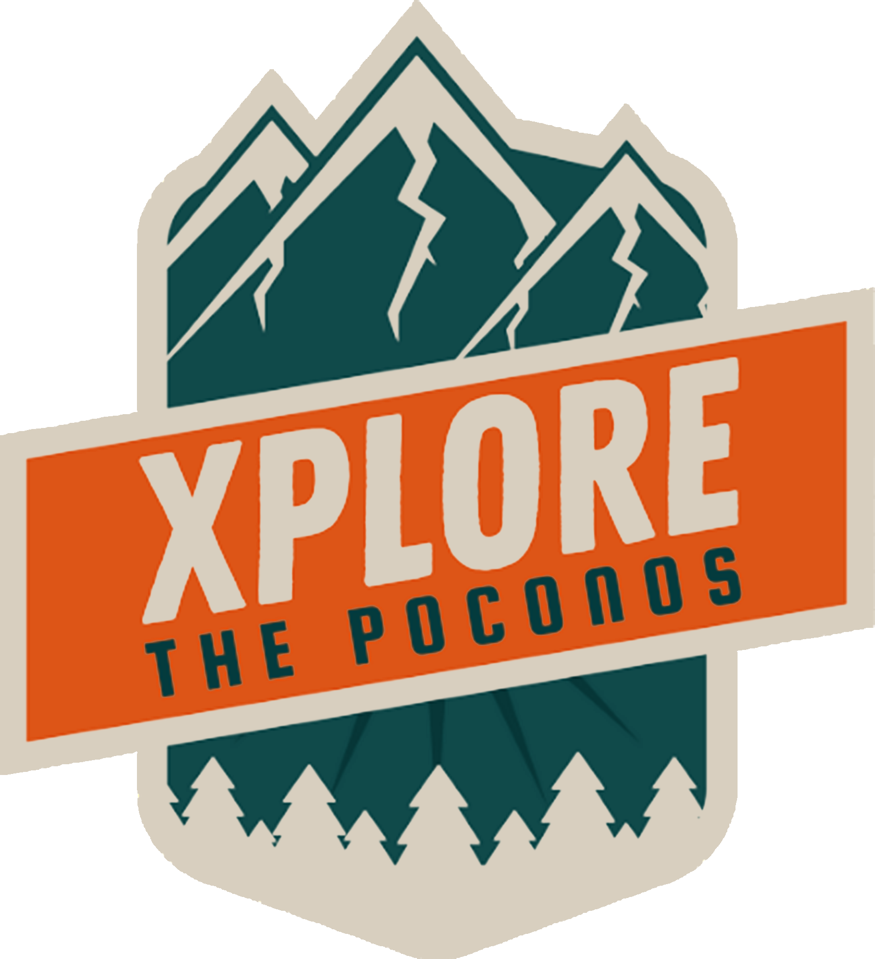 A logo for explore the poconos with mountains in the background